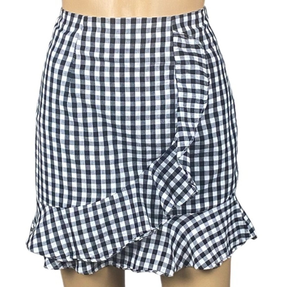 NUDE 100% Cotton Black and White Gingham Mini Skirt with front pleats Small EUC